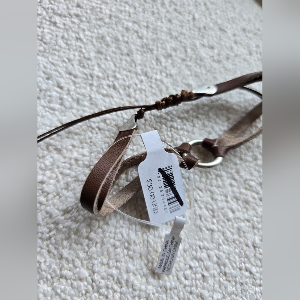 NWT! Free People, County Lines Leather Bracelet, Brown/Silver, MSRP $30 - Picture 4 of 5